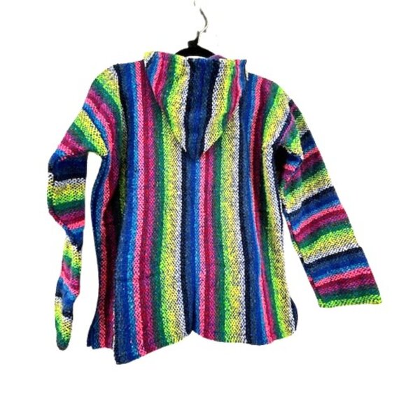 Mens Medium Mexican Baja Hoodie Rainbow Colorful Striped Pullover Drug Rug - Picture 2 of 7
